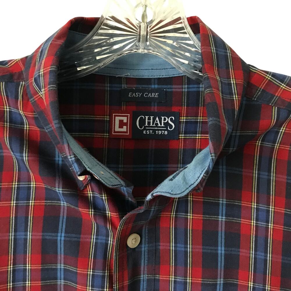 Chaps Shirt Medium Mens Long Sleeve Plaid Button Down Dress Red White Blue M